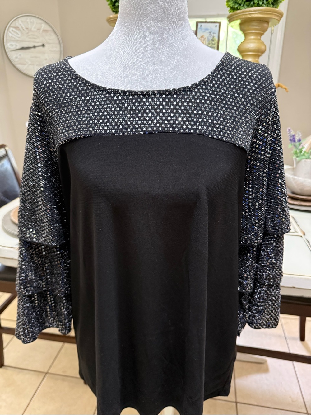 Corvia Black Top with Silver Sparkle Yoke - Picture 3 of 4